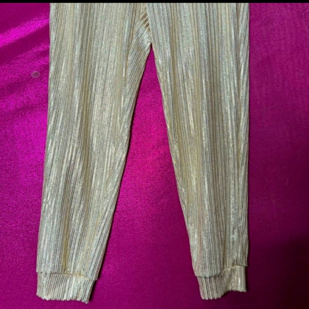 🆕Champagne Metallic Gold Lightweight Fashion Joggers Size L - Picture 5 of 9